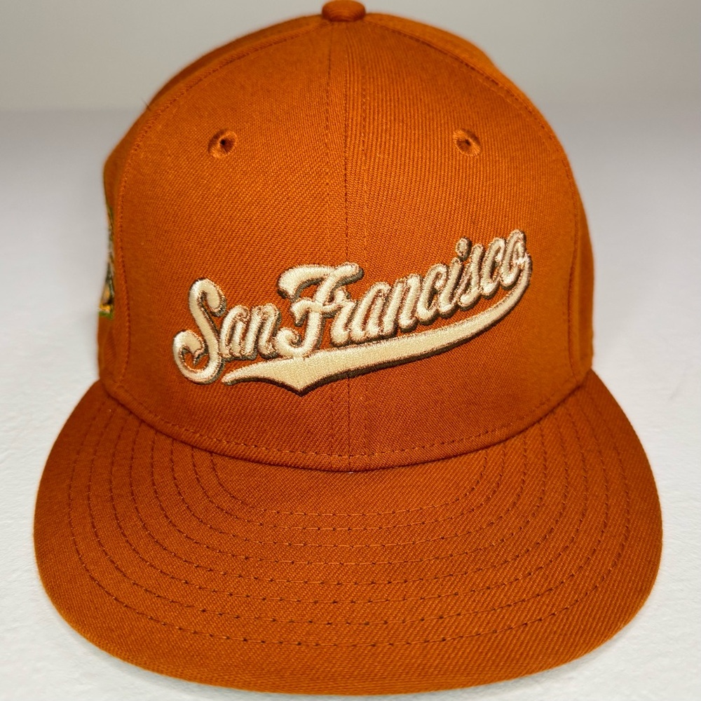 Rare New Era SAN FRANCISCO GIANTS Cap Hat 2000 Script Burnt Orange 7 3/8 EUC